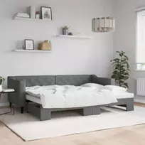 Lova su ištraukiama dalimi, tamsiai pilka, 80x200cm, audinys