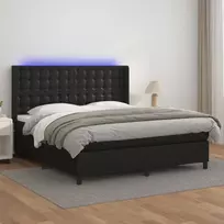 Lova su spyruoklėmis/čiužiniu/LED, juoda 160x200cm dirbtinė oda
