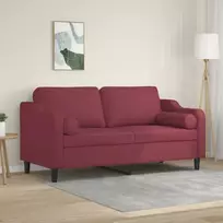 Dvivietė sofa su pagalvėlėmis, raudonojo vyno, 140cm, audinys
