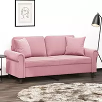 Dvivietė sofa su pagalvėlėmis, rožinės spalvos, 140cm, aksomas