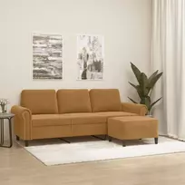 Trivietė sofa su pakoja, rudos spalvos, 180cm, aksomas