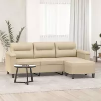 Trivietė sofa su pakoja, kreminė, 180cm, mikropluošto audinys
