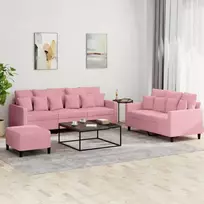 Sofos komplektas su pagalvėlėmis, 3 dalių, rožinis, aksomas