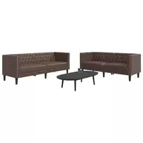 Chesterfield sofų komplektas, 2 dalių, rudas, dirbtinė oda