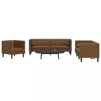 Chesterfield sofų komplektas su pagalvėlėmis, 3 dalių, rudas