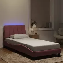 Lovos rėmas su LED be čiužinio, Hanko, rožinės spalvos, 90x200cm, aksomas