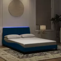 Lovos rėmas su LED be čiužinio, Hanko, mėlynos spalvos, 120x200cm, aksomas