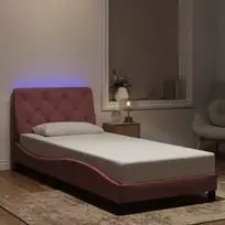 Lovos rėmas su LED be čiužinio, rožinės spalvos, 90x200cm, aksomas