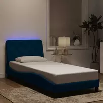 Lovos rėmas su LED be čiužinio, mėlynos spalvos, 90x200cm, aksomas
