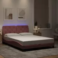 Lovos rėmas su LED be čiužinio, rožinės spalvos, 120x200cm, aksomas