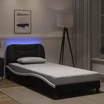 Lovos rėmas su LED be čiužinio, Hvar, juodas ir baltas, 90x200cm