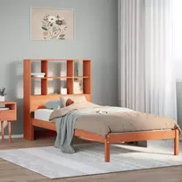 Lova be čiužinio/su knygų lentyna, vaško ruda, 100x200cm, pušis