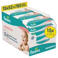 Pampers Sensitive Servetėlės Kūdikiams, 15 Pakuotė, 780 Servetėlės