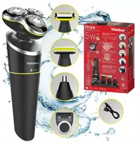 „Webber“ vyrų skustuvas „Webber FIVER SXG500“ 5-in-1 barzdos ir nosies kirpiklis „Wet&Dry“ su USB