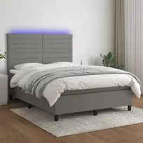 Lova su spyruoklėmis/čiužiniu/LED, pilka, 140x200 cm, audinys