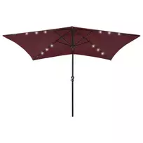 Skėtis nuo saulės su LED ir plieniniu stulpu, raudonas, 2x3m