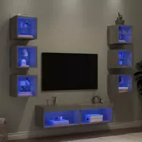 Sieninė TV sekcija su LED, 8 dalių, pilka ąžuolo, mediena