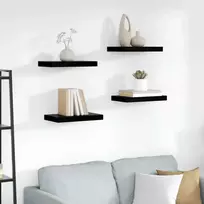 Pakabinamos sieninės lentynos, 4vnt., juodos, 40x23x3,8cm, MDF