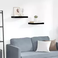 Pakabinamos sieninės lentynos, 2vnt., juodos, 40x23x3,8cm, MDF