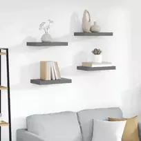 Pakabinamos sieninės lentynos, 4vnt., pilkos, 40x23x3,8cm, MDF