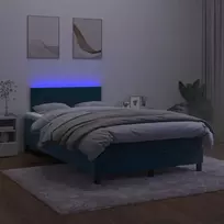 Lova su spyruokliniu/čiužiniu/LED, tamsiai mėlyna, 120x190 cm, aksomas