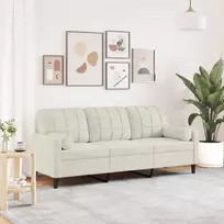 Trivietė sofa su pagalvėlėmis, kreminės spalvos, 180cm, aksomas