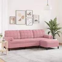 Trivietė sofa su pakoja, rožinės spalvos, 210cm, aksomas