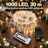 1000 LED, 30 m šiltai balta LED girlianda