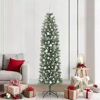 Dirbtinis lieknas Kalėdų medis su 300 LED Žalia ir balta 210 cm