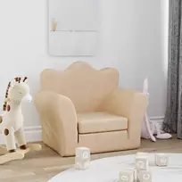 Vaikiška sofa-lova, kreminės spalvos, minkštas pliušas