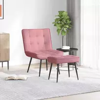 Poilsio kėdė su taburete, rožinės spalvos, aksomas