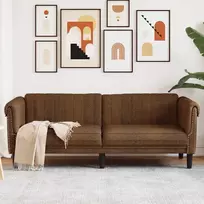 Trivietė sofa, rudos spalvos, dirbtinė versta oda