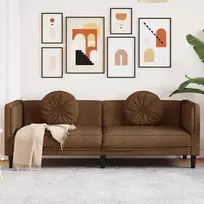 Trivietė sofa su pagalvėlėmis, ruda, dirbtinė versta oda