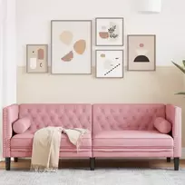 Trivietė chesterfield sofa su pagalvėlėmis, rožinė, aksomas