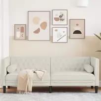 Trivietė chesterfield sofa su pagalvėlėmis, kreminė, aksomas