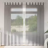 Voile užuolaidos su kilpomis, 2vnt., tamsiai pilkas, 140x225cm