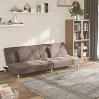 Dvivietė sofa-lova su dvejomis pagalvėmis, taupe, audinys