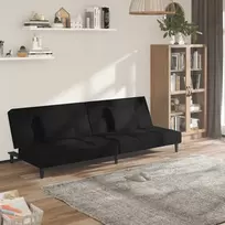 Dvivietė sofa-lova su dvejomis pagalvėmis, juoda, aksomas