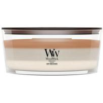 Woodwick žvakė Café Macchiato Ellipse 2674586E, 190mm, 120mm, 90mm, 30-40h, kavos kvapas, balta, bronzinė, 1 vnt, stiklo laikiklis