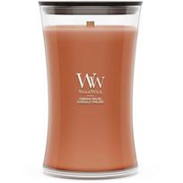 Woodwick žvakė Pumpkin Praline 2670675E, 110-120h, moliūgų kvapas, cilindro formos, bronzinė, stiklo laikiklis, 1 vnt.