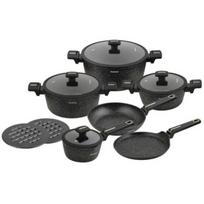 Klausberg puodų ir keptuvių rinkinys KB-7966, 12 vnt, 160-280 mm, aliuminis, marmuro danga, juoda, indukcinė, dujinė, elektrinė