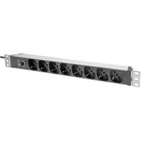Digitus 19" power strip with aluminum profile, 8-way Italian output, 1U (red/aluminium, 2 meter cable, backup fuse 10A, IEC C14 plug)