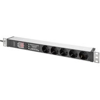 Digitus 19" power strip with aluminum profile, 5-fold, 1U (black/aluminum, 2 meter cable, switch, surge protection, line filter, Type-C plug)