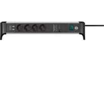 Brennenstuhl Alu-Office-Line 4-way power strip for the desk, black/aluminum, 1.8 meter cable, 60,000A surge protection, 2x USB-A