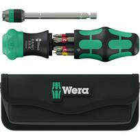 Wera Kraftform Kompakt 25 RA-R with pouch, bit set black/green, 6-piece, 1/4", with ratchet function and Rapidaptor quick-change chuck