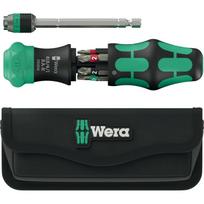 Wera Kraftform Kompakt 20 RA-R with pouch, bit set black/green, 6-piece, 1/4", with ratchet function and Rapidaptor quick-change chuck