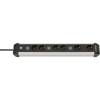 Brennenstuhl Premium-Alu-Line 6-way power strip, 3x 2-way switchable black/aluminium, 3 meter cable, with 3 safety switches