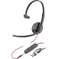HP Poly Blackwire 3215 Monaural USB-C headset + 3.5 mm plug + USB-C/A adapter black