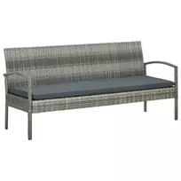 Trivietė sodo sofa su pagalvėle, pilkos spalvos, poliratanas