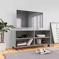 TV spintelė su ratukais, pilka ąžuolo, 90x35x35cm, mediena